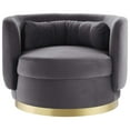 thumbnail image 7 of Armchair Swivel Accent Chair, Gold Gray Grey, Velvet, Modern Contemporary, Living Lounge Cafe Room Hotel Lobby Hospitality, 7 of 7