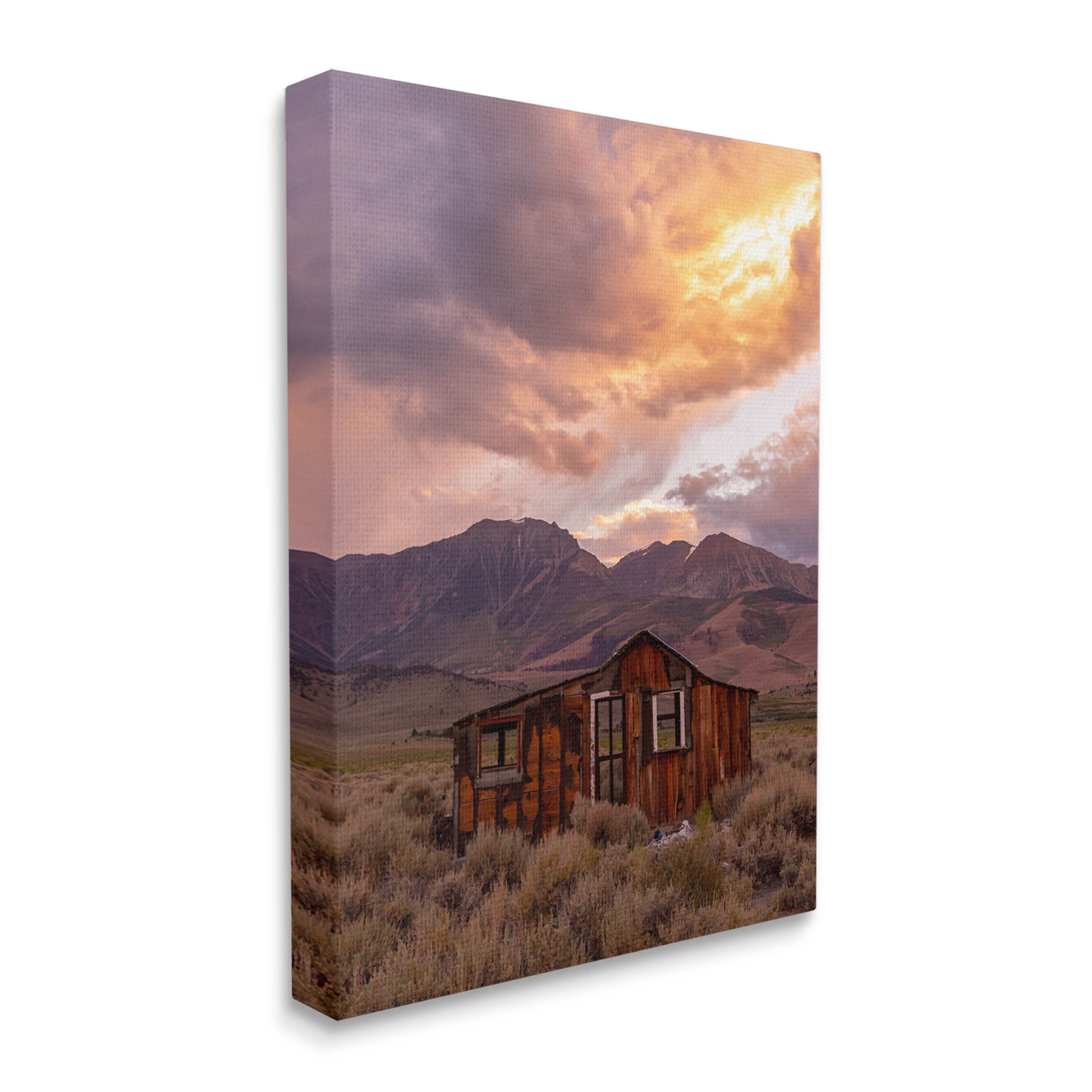 Rural Sunset Countryside Hut Landscape Photograph Gallery Wrapped Canvas Print Wall Art