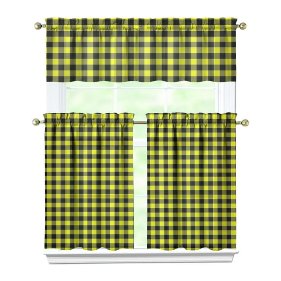 Classic Red and Black Buffalo Plaid Kitchen Curtains - 3 PC Set with Valance, Farmhouse Tier Window Panels, Semi-Sheer