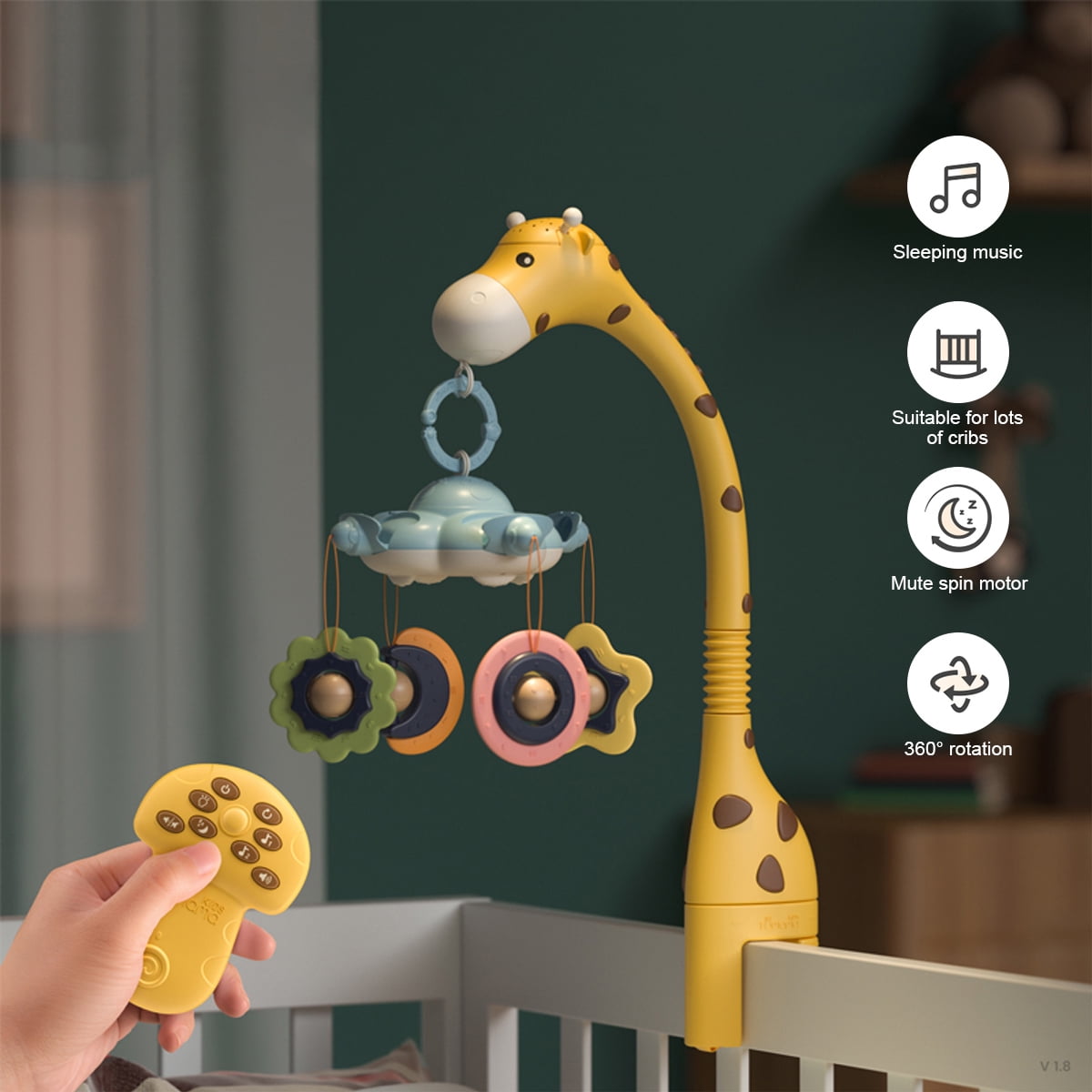 Baby Soft Musical Bed Cot Mobile Stars Projection Nursery Animal Hang Toy Remote 