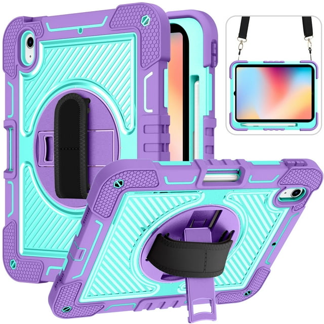 Étui pour Tablette pour Samsung Galaxy Tab A9 Plus S9 FE S8 Plus A7 Lite S6 P610 A8 X200 X205 Rotation 360 Sangle de Main et Support Housse Violet Vert-Sp Tab S9 X710 X716B