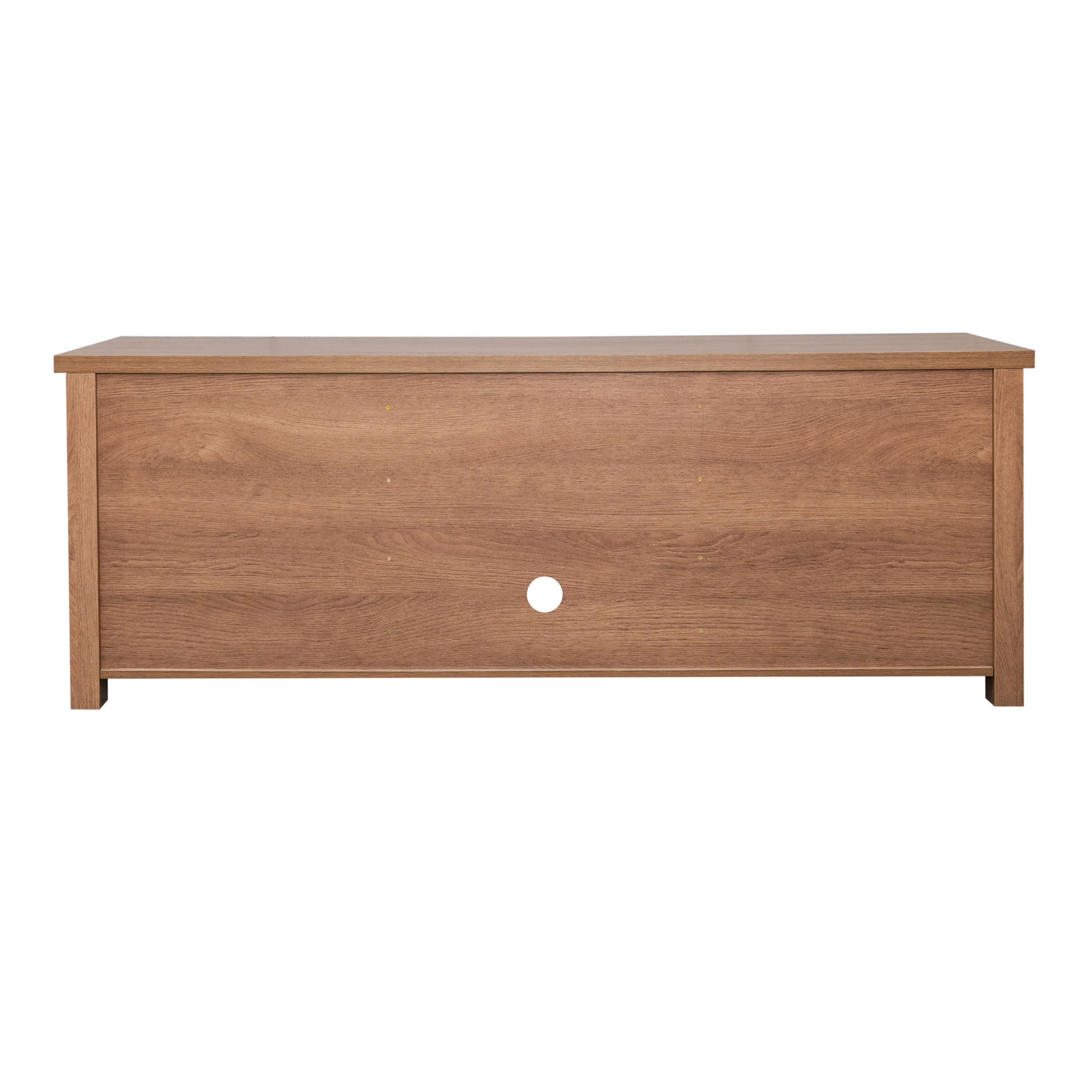 BizChair Sheffield Classic TV Stand for up to 80" TVs - Modern Walnut Finish with Full Glass Doors - 65" Engineered Wood Frame - 3 Shelves