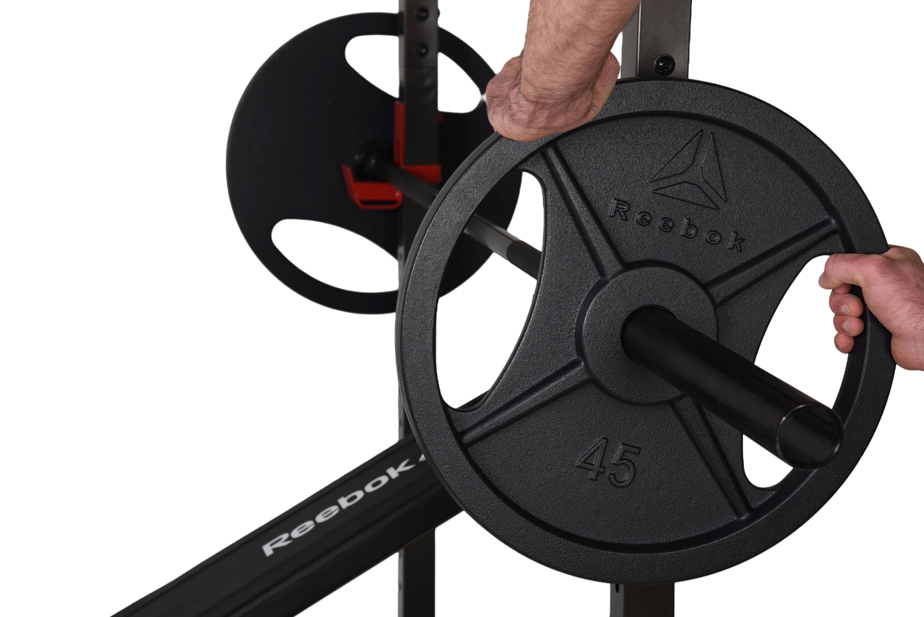 Reebok 45lb Olympic Cast Iron Precision Weight Plate with 2-Grip Handles for Strength Training