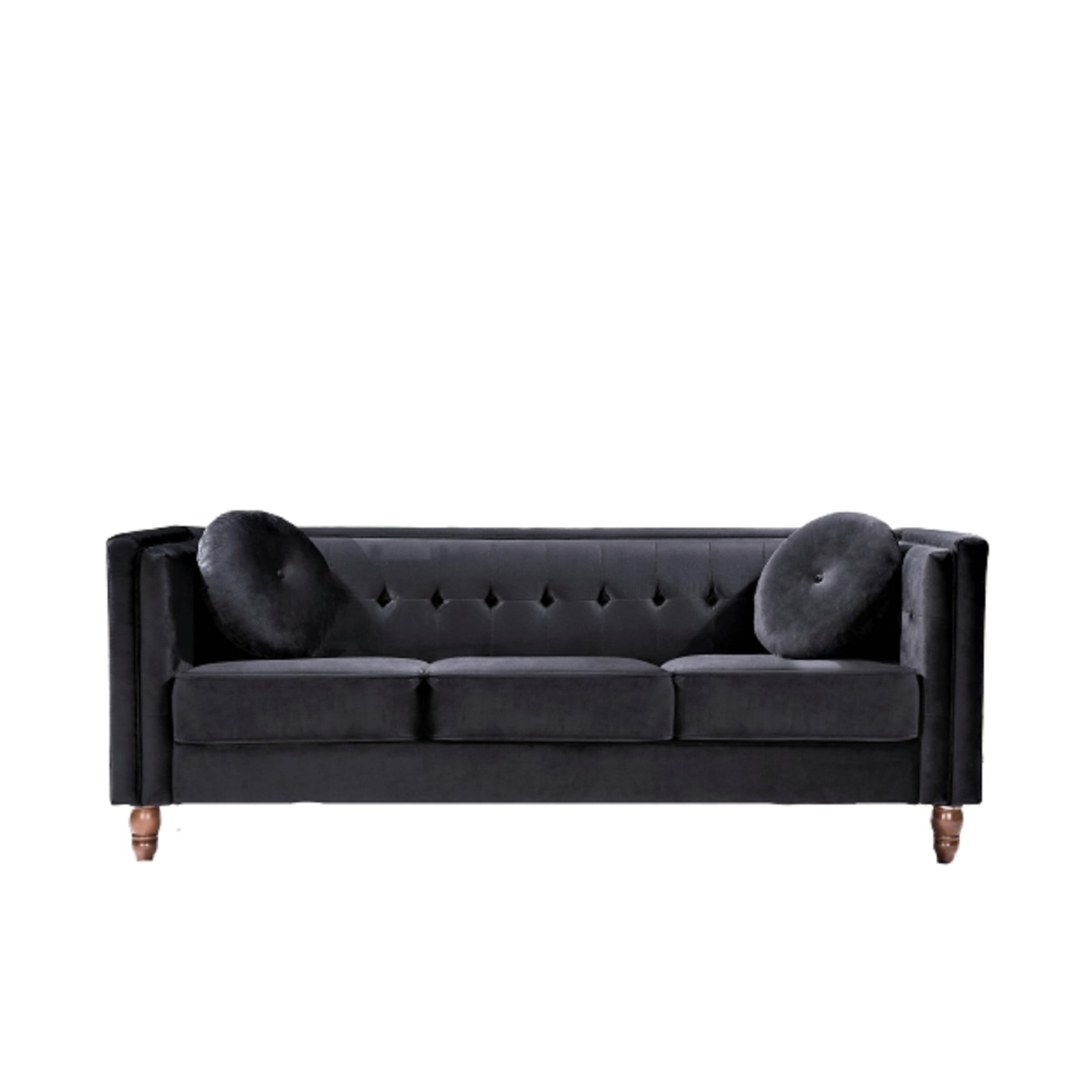 GDF Studio 80.7" Chesterfield Tufted Sofa with Square Arms, Crushed Velvet Upholstery, Black