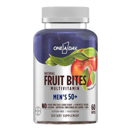 One A Day Men's 50+ Natural Fruit Bites Multivitamin, 60 Count
