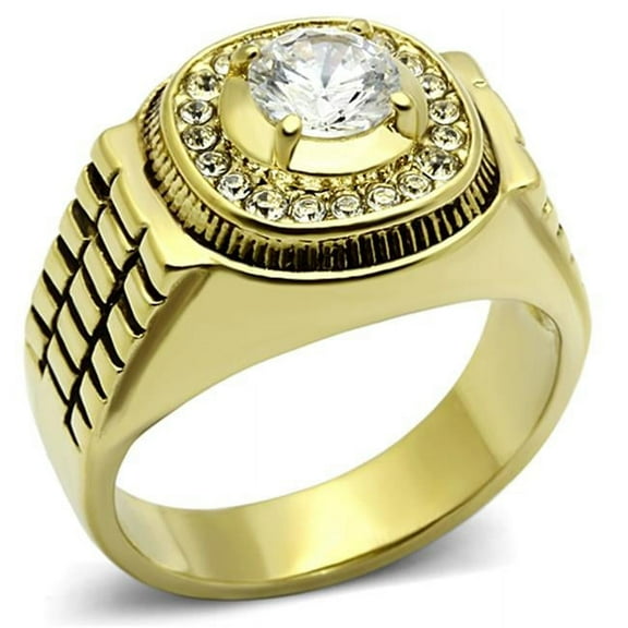 Alamode TK948G-11 Men IP Gold Stainless Steel Ring with AAA Grade CZ in Clear - Size 11