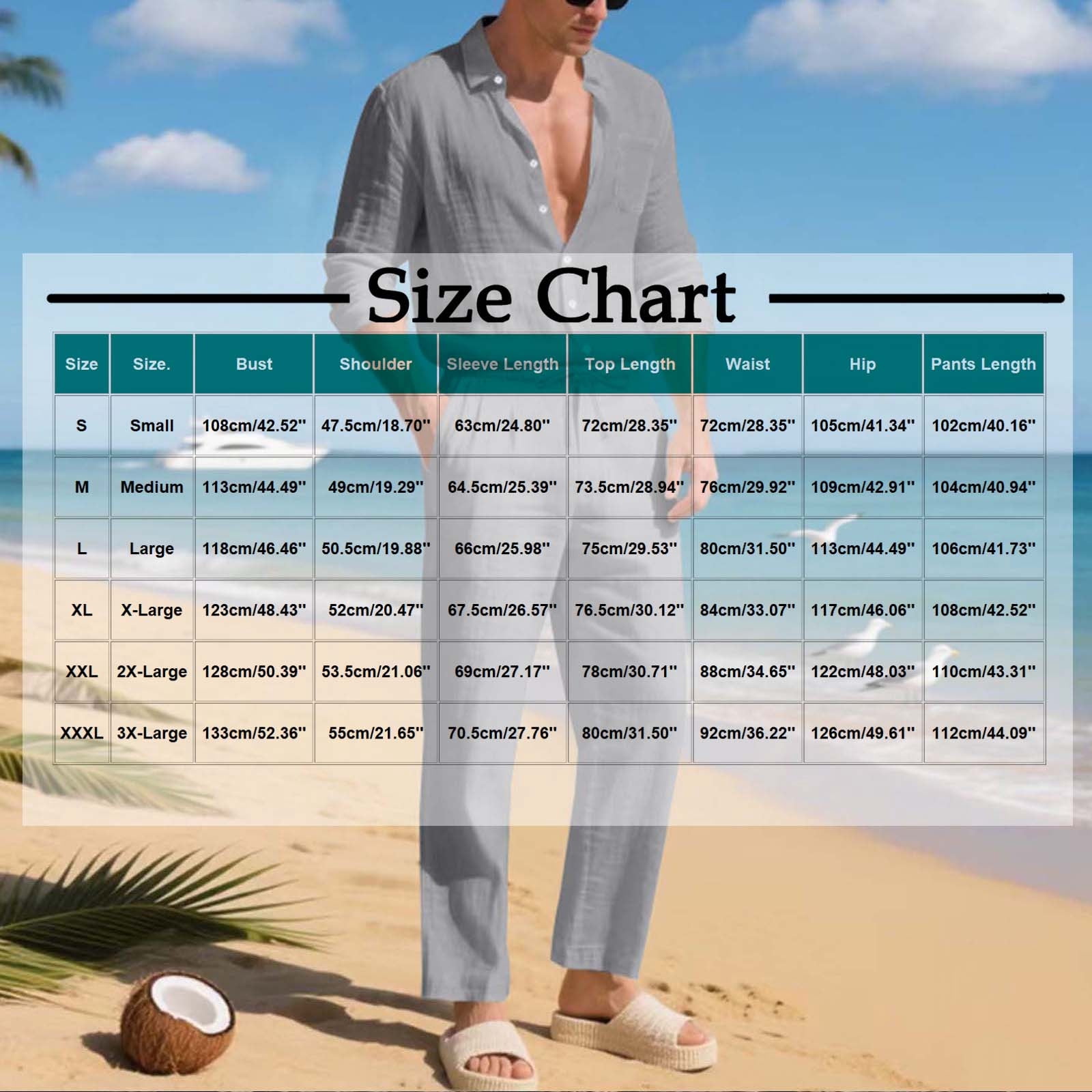 Men's Linen Casual Outfits Piece Solid Color Cuban Shirt and Pants Set Lightweight Beach Vacation Suit