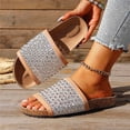 thumbnail image 4 of Slides for Women Cork Footbed Sandals Open Toe Rhinestone Mesh Band Comfortable Arch Support Slip on Summer Casual Slippers Brown Size 6.5, 4 of 6