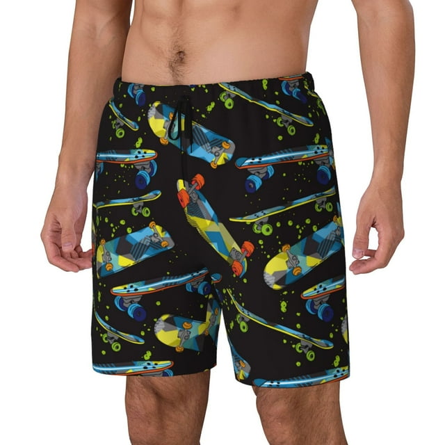 Kdxio Short de Bain pour Homme à Imprimé de Planche à Roulettes Colorée avec Doublure en Maille, Respirant et à Séchage Rapide, Taille Ajustable, Poche d'Intimité - X-Grand