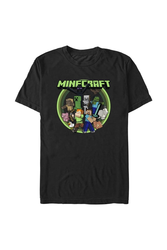 Men's Minecraft Heroes and Mobs Graphic Tee Black Large