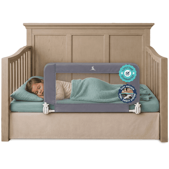 Hiccapop Toddler Bed Rail for Convertible Cribs, Crib Rail Guard with Reinforced Anchors, Gray