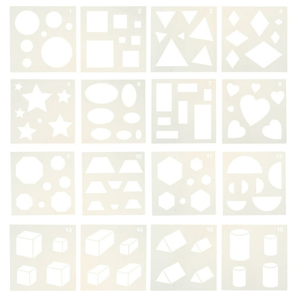 CIMAXIC 16pcs Learning Resources Primary Shape Template Set Geometric Tracing Helper,5.12"X5.12"X0.04"