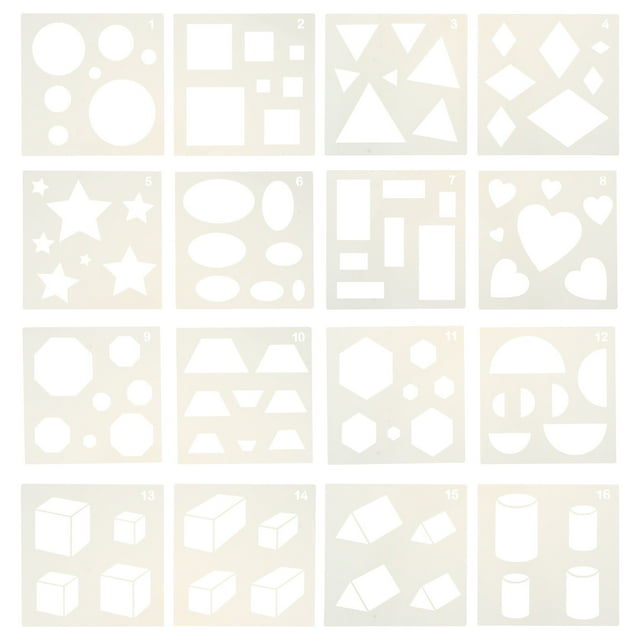 FRCOLOR Drawing Template 16pcs Learning Resources Primary Shape Template Set Geometric Tracing Helper,5.12"X5.12"X0.04"