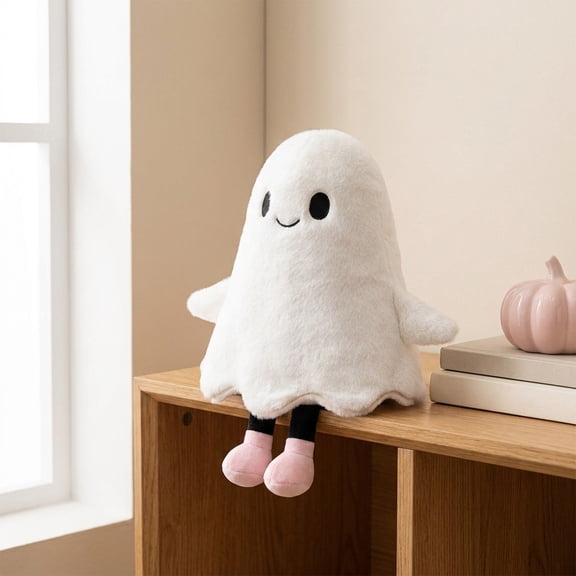 Fridja Ghost Throw Pillow with Legs, 11.8 in Cute Plush Halloween Pillow for Couch, Bed Room, White