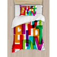 thumbnail image 3 of Birthday Duvet Cover Set Queen Size, Vibrant Colorful Letters Scattered Broken Text Puzzle Like Display Graphic Print, Decorative 3 Piece Bedding Set with 2 Pillow Shams, Multicolor, by Ambesonne, 3 of 3