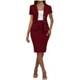 thumbnail image 2 of XUNKUSGA Skirt Suit Set for Women Soild Color Business Casual Short Sleeve Blazer and Pencil Skirts Formal Office Casual Outfits for Work, Office, Meeting S-5XL,Red, 2 of 6