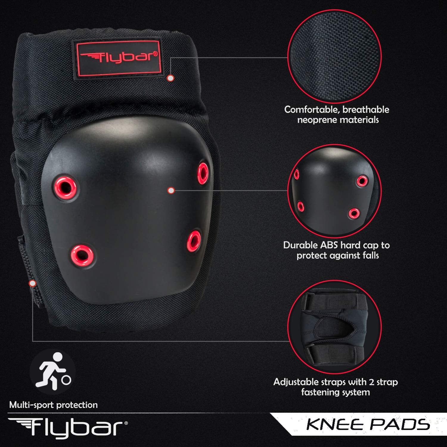 Flybar Kids Knee Pads and Elbow Pads Set, Wrist Guard, Multi Sports Protective Gear, Adjustable, ,Ages+