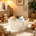 thumbnail image 4 of Panier de Rangement en Plastique avec Poignée, Bac de Rangement Décoratif pour Étagère de Garde-Robe, Blanc, JKODE, 4 of 6