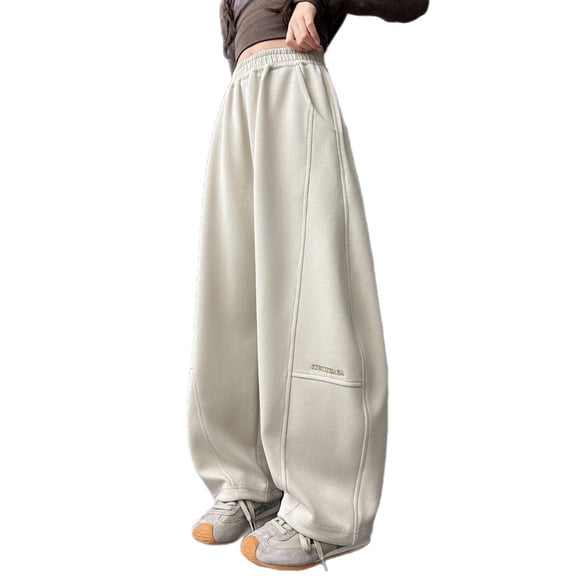 CONROSES Girls Baggy Sweatpants Wide Leg Sweat Pants for Girls Trendy Solid Y2K Elastic Waist Drawstring Athletic Jogger Pants With Pockets