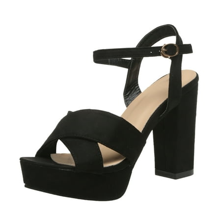 

SZXZYGS Women s Sandals Fashion Summer Solid Color Suede Open Toe Thick High Heel Buckle Roman Sandals