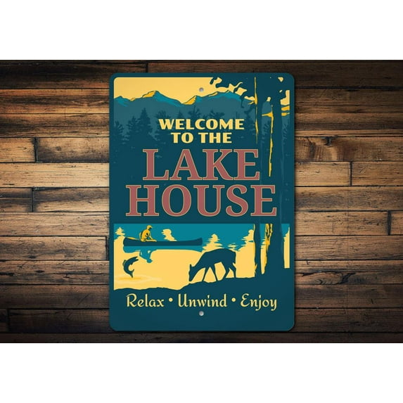 Relax Lake House Novelty Sign, Metal Wall Decor - 10x14 inches