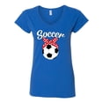 thumbnail image 2 of Wild Bobby, Cute Soccer Mom Ribbon Soccer Ball Gift Sports, Mother's Day, Women Standard V-Neck Tee, Royal, Medium, 2 of 3