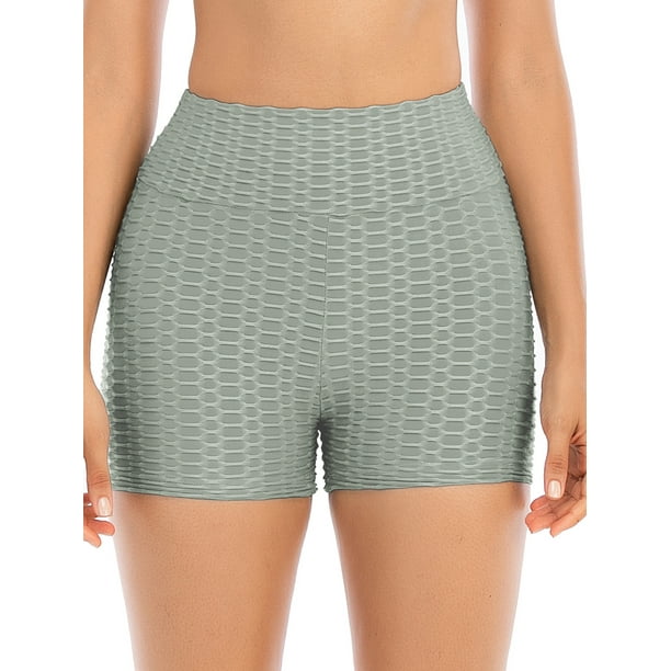 ALING Women Fitness Yoga Shorts Quick-dry Shorts Tummy Control Leggings  Textured Scrunch Running Shorts Bottom Butt Lifting Hot Pants 