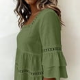 thumbnail image 6 of Craaazy Women Short Sleeve Tops Relaxed Fit Solid Color Square Neck Lace Trim Tunic Blouses Soft Fabric for Going Out Summer Vacation, Business Casual Daily Wear, 6 of 7