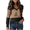 thumbnail image 2 of Elvqul Christmas Tops for Women Casual Long Sleeve T Shirts Printed Pullover Brown Womens Blouses V-Neck, 2 of 3