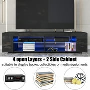 Hommpa LED TV Stand TV Cabinet for TVs up to 65 with Side Bookshelf and 4 Open Shelves Modern Television Media Console Entertainment Center