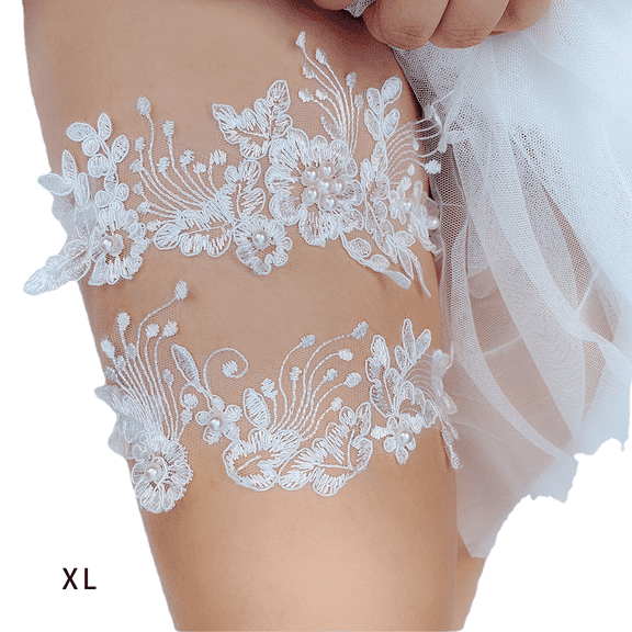 AUQ Garters for Bride,Classic Lace Wedding Garter for Bride,Perfect Fit Elastic Garter for All-Day Comfort,White,XL