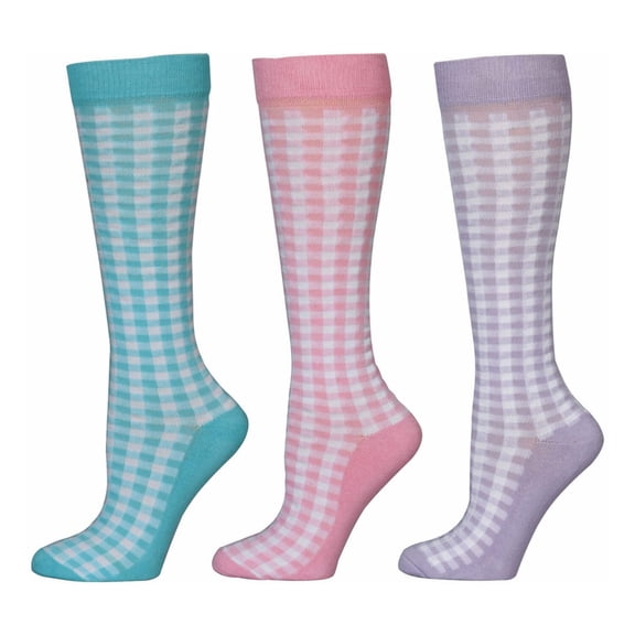 TuffRider Gingham Check 3 Pack Socks - Aqua/White, Pink/White, Light Purple/White