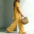 thumbnail image 6 of Women's Linen-Blend Short Sleeve Asymmetric Tunic & Wide Leg Pants 2-Piece Set Casual Summer Daily Vacation Outfit Trendy Going Out Suits for Womens Yellow S, 6 of 6