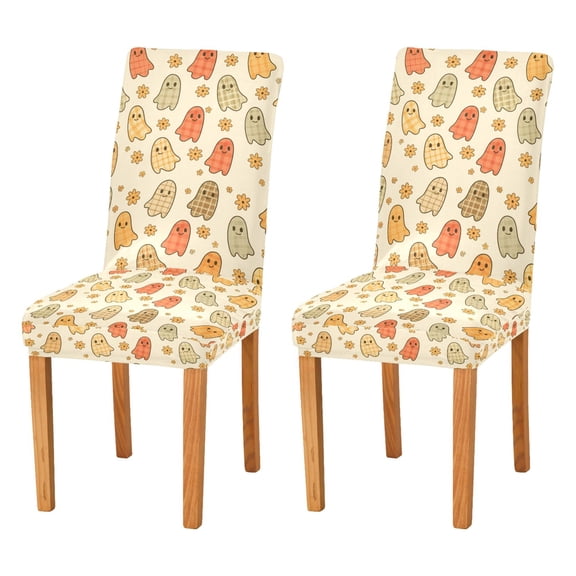 Yayeee 2 Pack Dining Chair Covers Stretch Parson Chairs Slipcovers Seat Protector, Cute Cartoon Ghost Pattern