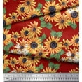 thumbnail image 2 of Soimoi Red Georgette Viscose Fabric Leaves & Sunflower Floral Print Fabric by the Yard 42 Inch Wide, 2 of 3