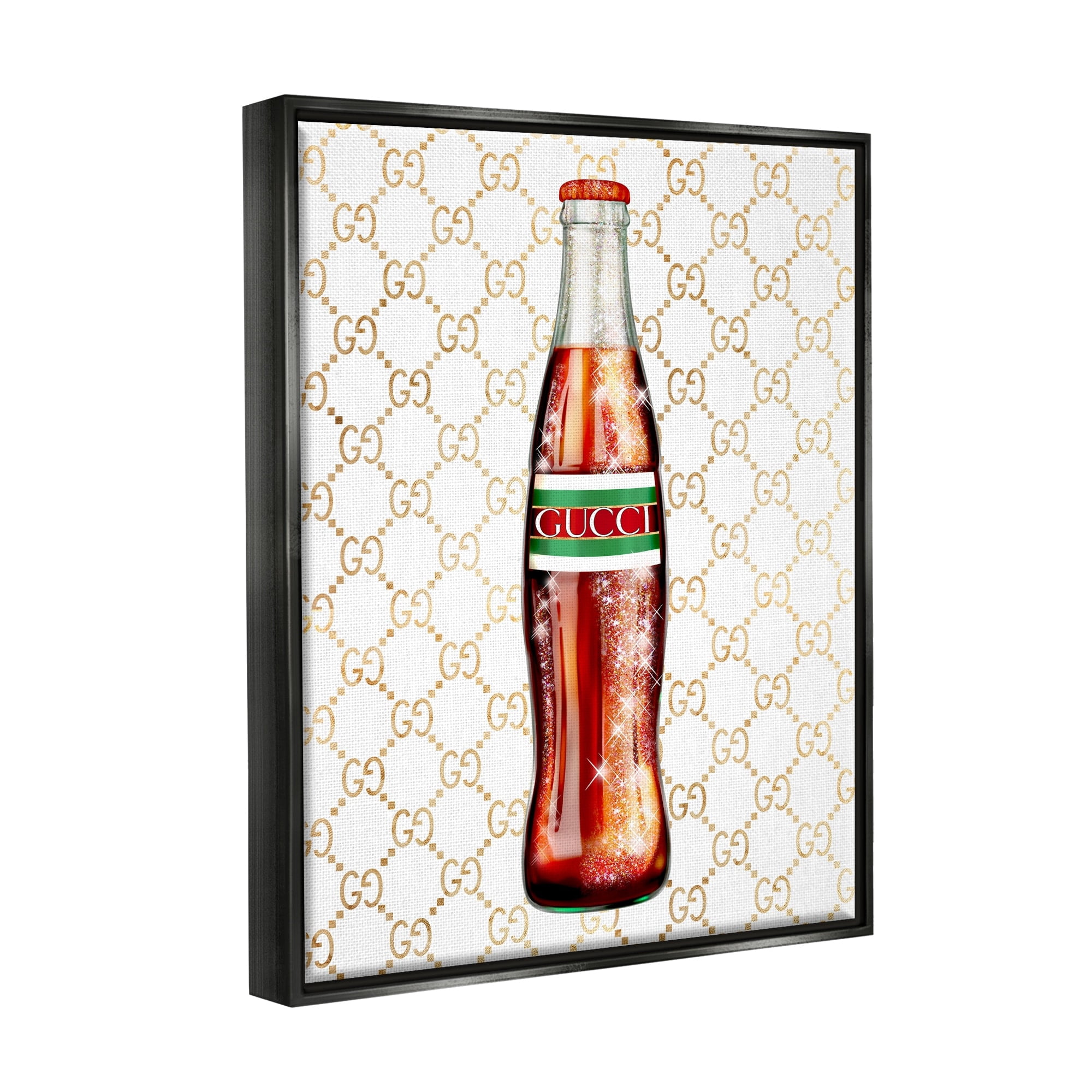 Stupell Industries Stylish Cola Bottle Kitchen Glam Fashion Pattern Graphic Art Jet Black Floating Framed Canvas Print Wall Art, Design by Ziwei Li