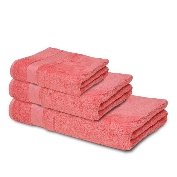 Melissa Linen Elegant Turkish Towels (Set of 3), Bath Sheet, Hand Towel, Washcloth, Coral Pink