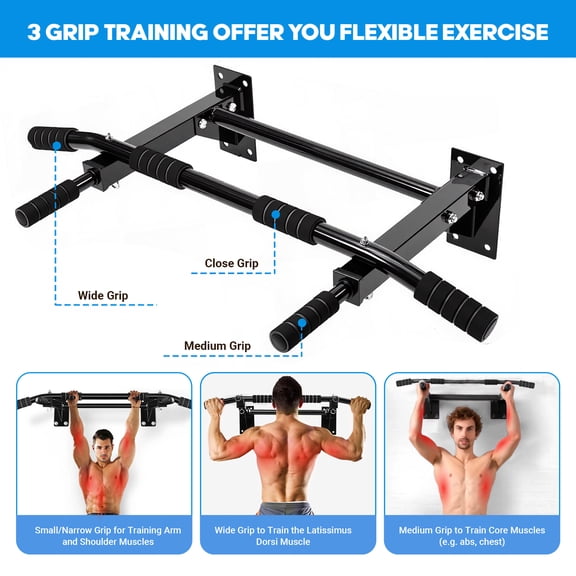 Heavy Duty Wall Mounted Pull Up Bar Chin Up Bar Home Gym Equipment with Suspension Anchors Black