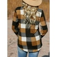 thumbnail image 4 of Womens Basic Casual V Neck Plaid Print Cuffed Long Sleeve Work Tops Blouses Shirts Yellow XL, 4 of 5