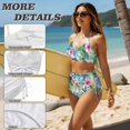 thumbnail image 5 of Garronmavis Women's High Waisted Bikini Set 2 Piece Twist Front Tummy Control Swimsuits Crisscross Tie Back Drawstring Bathing Suit Summer Beach Swimwear, Tropical Hibiscus Flower, 5 of 6