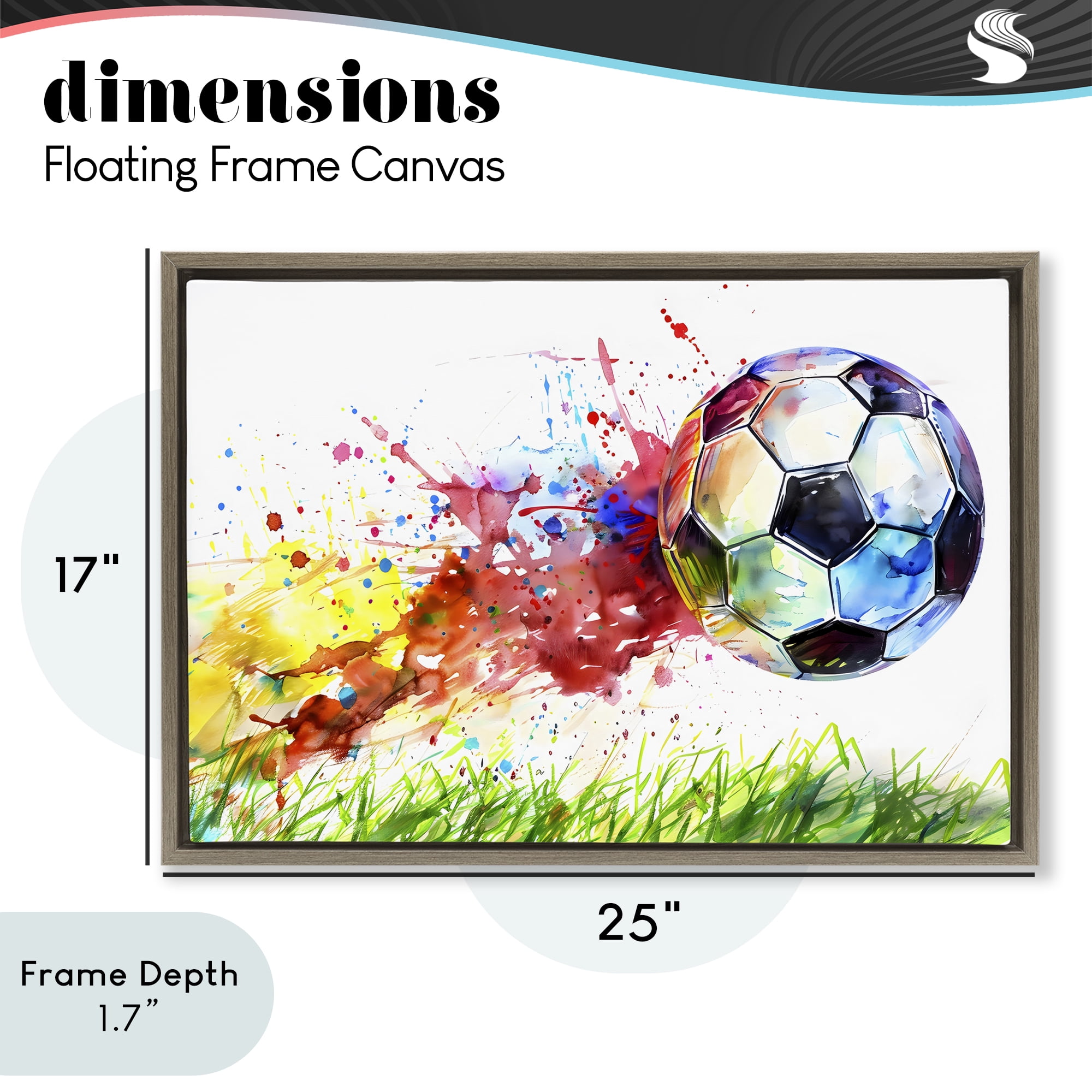Stupell Industries Watercolor Soccer Ball in Motion Brown Framed Floater Canvas Wall Art, design by Creative Studio