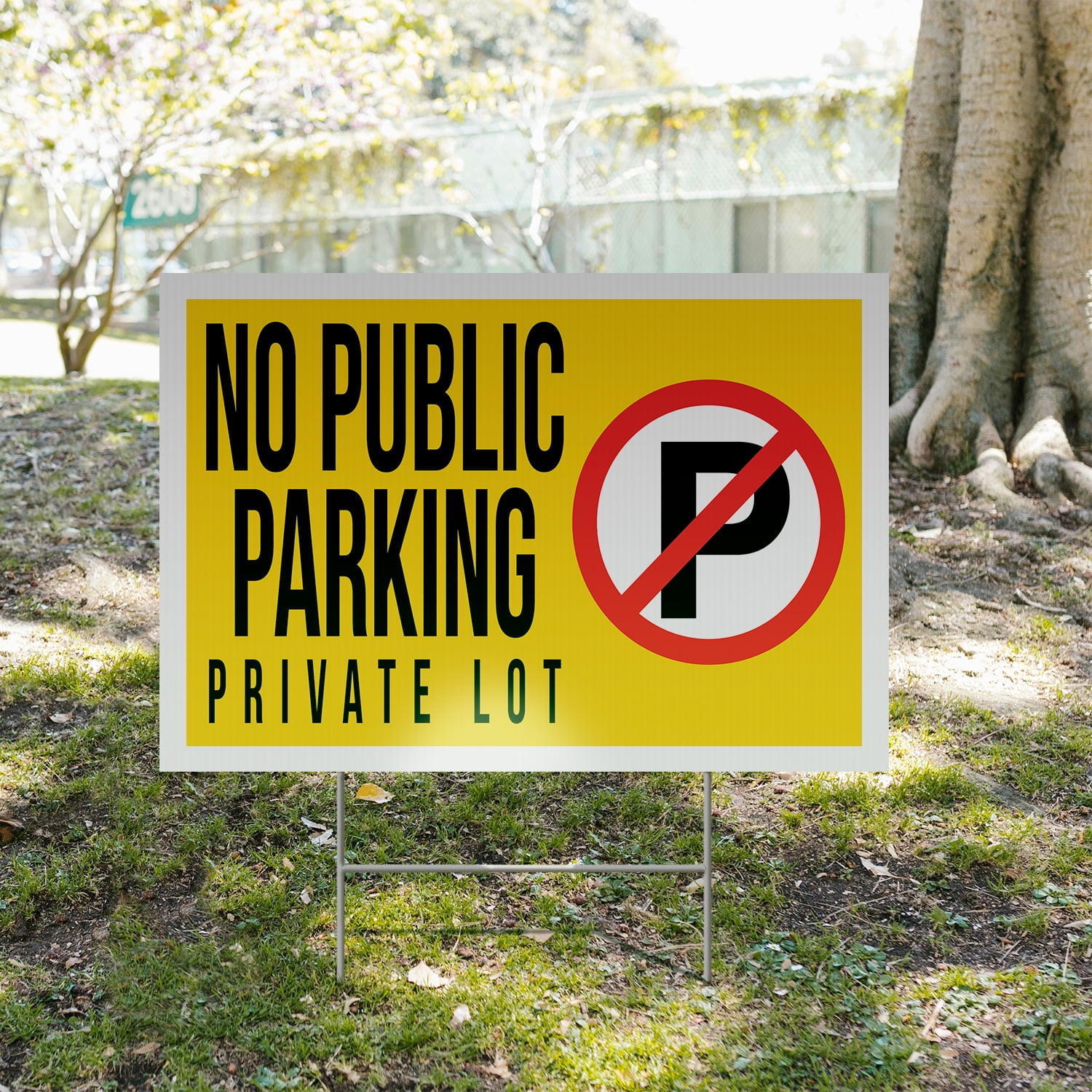 No Public Parking Private Lot Yard Sign 12 Inch x 16 Inch Single Sided Weatherproof Heavy-Duty Plastic with Stake | Clear Directions, Property Management, Outdoor Use | Made in USA