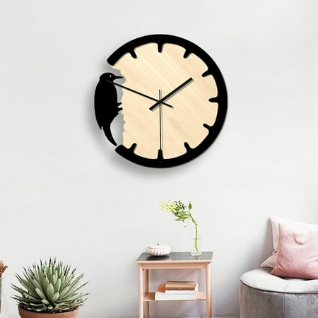 HOMEMAXS Woodpecker Wall Clock for Living Room Bedroom Kitchen Black Battery Operated Quiet Sweep Design 1 x AA 10.5 inch