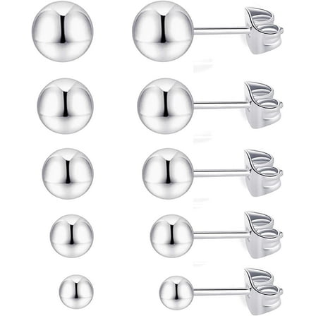 XBage 6 Pairs Surgical Stainless Steel Round Ball Stud Earrings Set For Women Men 3-7Mm[Z4682]