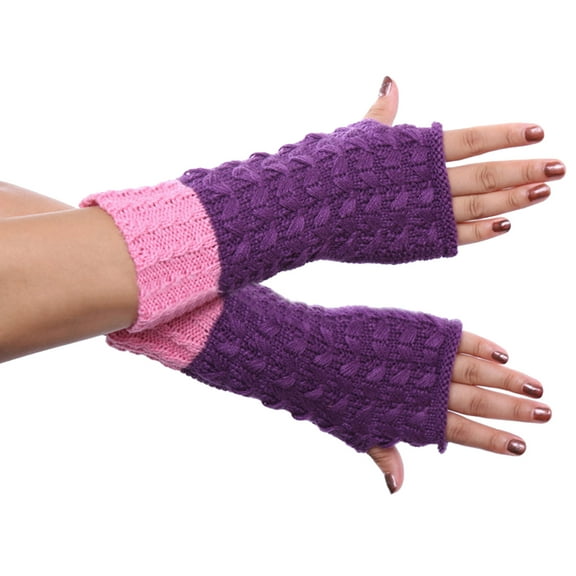 Yanyanz Gloves Mittens, Women Autumn And Winter Contrast Color Pineapple Pattern Knit Warm Half Gloves, Gloves F One Size