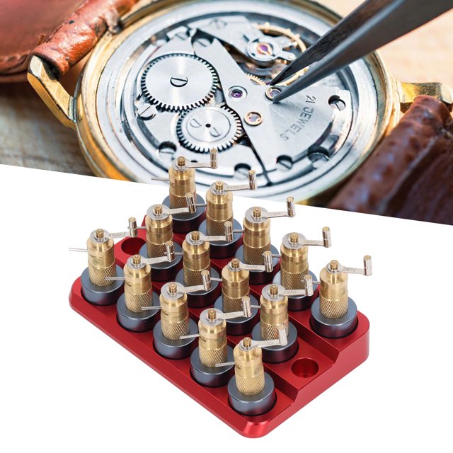 Watch Mainspring Winder, Aluminum Alloy Easy Operation 14PCS Non Slip Handle Watch Winding Tool With Base For Maintenance Shop