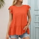 thumbnail image 5 of Camiseta de mujer Verano Encaje Cuello redondo Manga corta Casual Top suelto, Naranja, L seitruly AP001322-19, 5 of 7