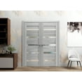 thumbnail image 3 of Solid French Double Doors 64 x 96 inches | Quadro 4445 Light Grey Oak with Frosted Glass | Wood Solid Panel Frame Trims | Closet Bedroom Sturdy Doors, 3 of 6