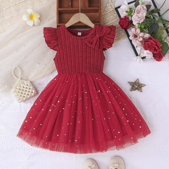 JUoaLXG Toddler Girls Casual Dresses Summer Tlle Ruffle Sleeveless Baby Fashion Dress Sportwear,Red,2-3 Years