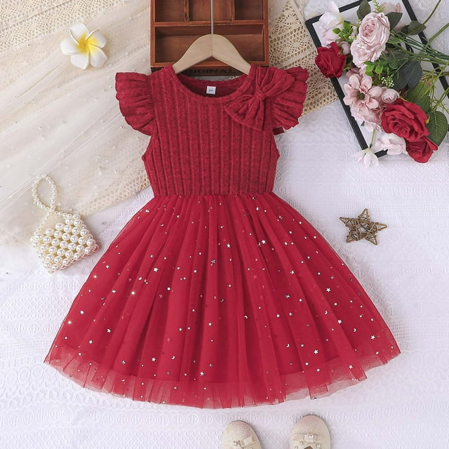 Robes pour Fille à Volants Sans Manches en Tulle Robe pour Tout-Petit Robes d'Été pour Filles Robe d'Anniversaire pour Bébé Fille Tenues pour Bébé Fille 4-5 Ans